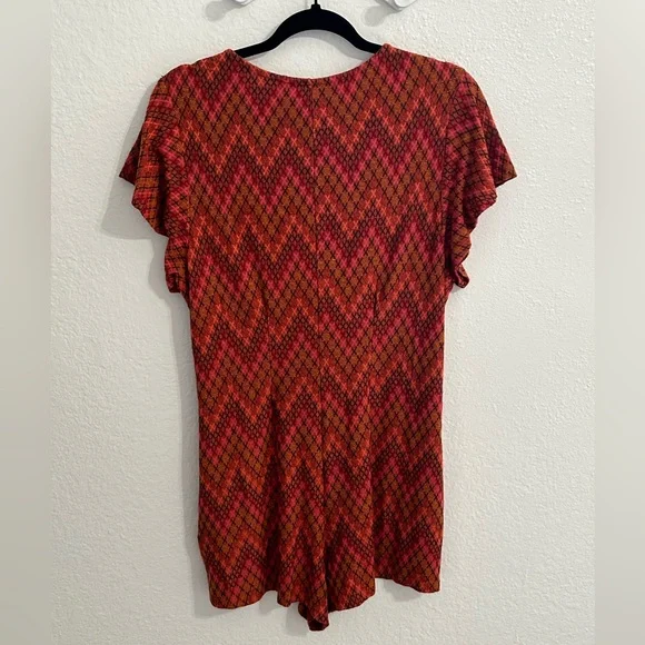 Free People Printed Button Front Romper Red Combo Boho Festival | Size L - Picture 4 of 12